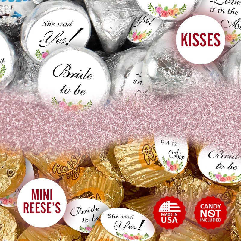 RokAPary 324 Floral Roses Bridal Shower, Bachelorette Party, Bride to Be Kisses Stickers, Chocolate Drops Labels Sticker for Engagement Party Decorations, Favors for Kiss. Made in USA - Image 4